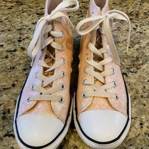Girls Peach Converse All Star Hi Glitter Trainers Size 3